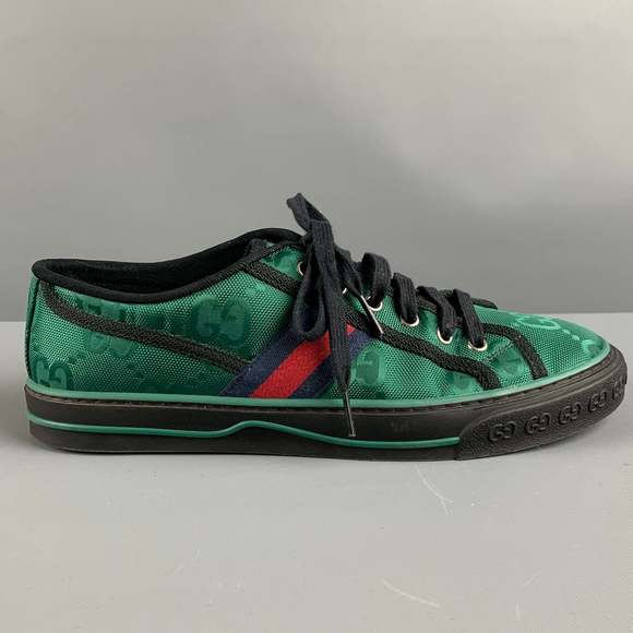 GUCCI Green Red Monogram Nylon Low Top Sneakers - Picture 2 of 8